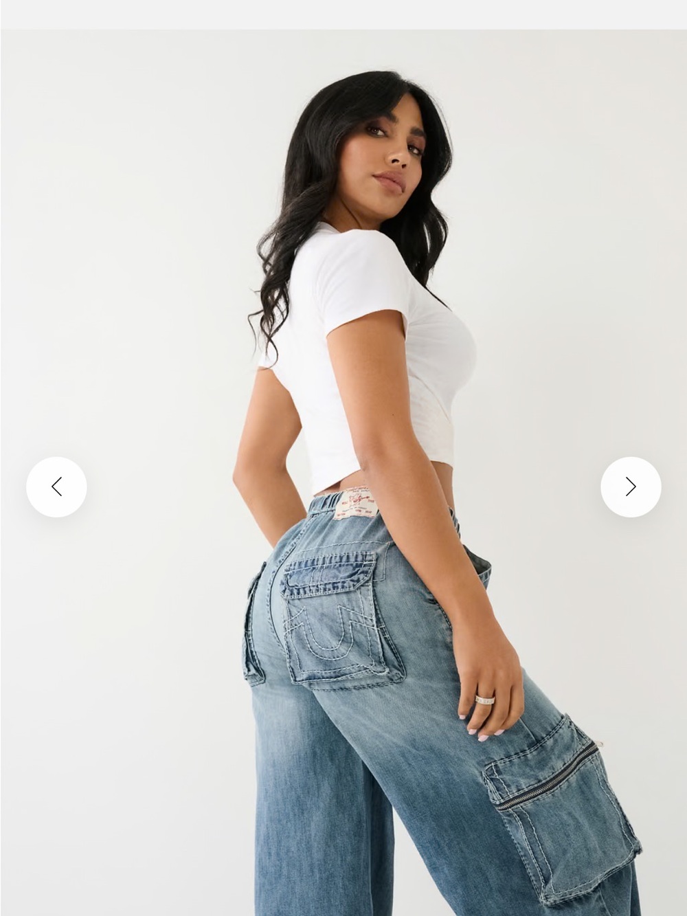 True Religion Light Blue Wide-Leg Cargo Jeans for Women - Picture 5 of 8